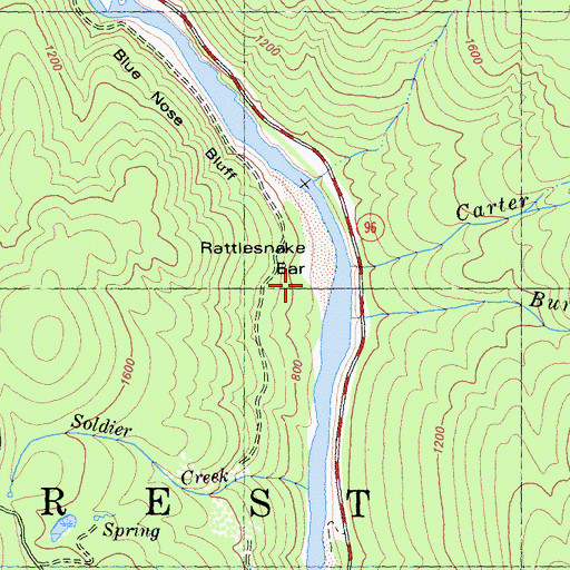 Topographic Map of Rattlesnake Bar, CA