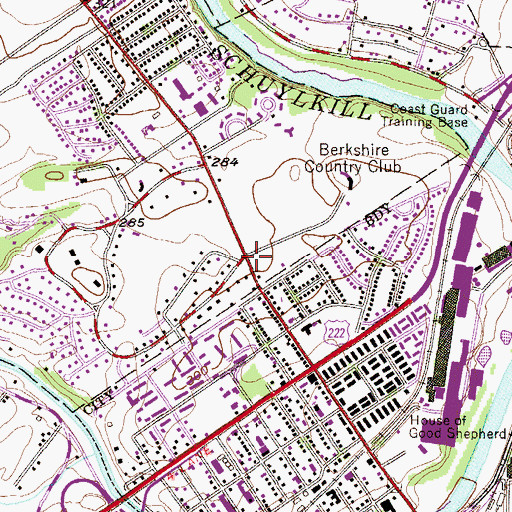Topographic Map of Greenfields, PA