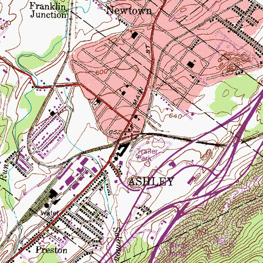 Topographic Map of Ashley Fire Department Station 11, PA