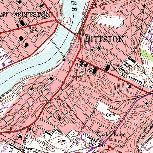 Topographic Map of Pittston City Fire Department Eagle Hose Company 1, PA