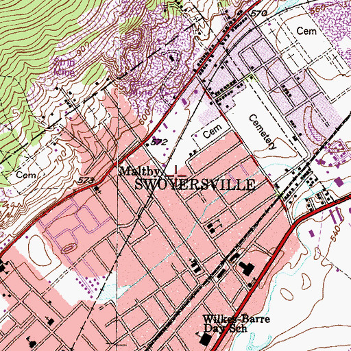 Topographic Map of Maltby Volunteer Fire Company, PA