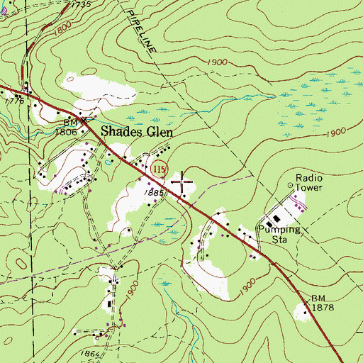 Topographic Map of Shades Creek Volunteer Fire Company Station 15, PA