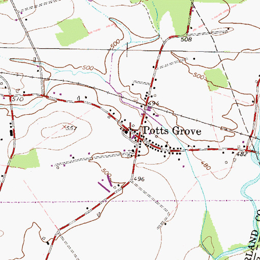 Topographic Map of Potts Grove Fire Company Station 12, PA