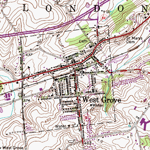 Topographic Map of West Grove Fire Company Station 22 Main, PA