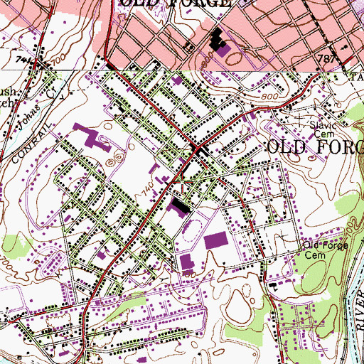 Topographic Map of Old Forge Hose and Engine Company 93, PA