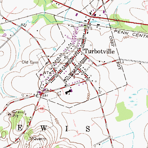 Topographic Map of Turbotville Volunteer Fire Company, PA