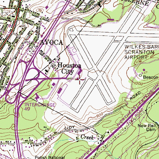 Topographic Map of Wilkes - Barre / Scranton International Airport Fire Department, PA