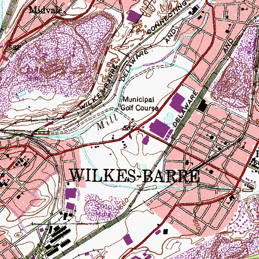Topographic Map of Wilkes - Barre Fire Department Hollenback Station, PA