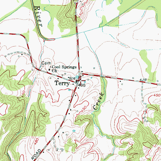 Topographic Map of Carroll County Rural Fire Department District 17 Terry, TN