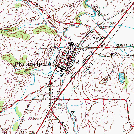 Topographic Map of Philadelphia Fire and Rescue, TN