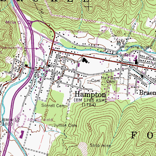 Topographic Map of Hampton Valley Forge Volunteer Fire Department, TN