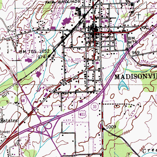 Topographic Map of Madisonville Fire Department, TN