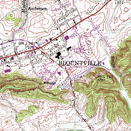 Topographic Map of Sullivan County Volunteer Fire Department Blountville, TN