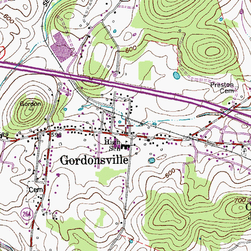 Topographic Map of Gordonsville Fire Department, TN