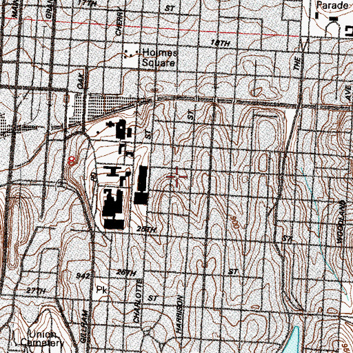 Topographic Map of Truman Medical Center, MO