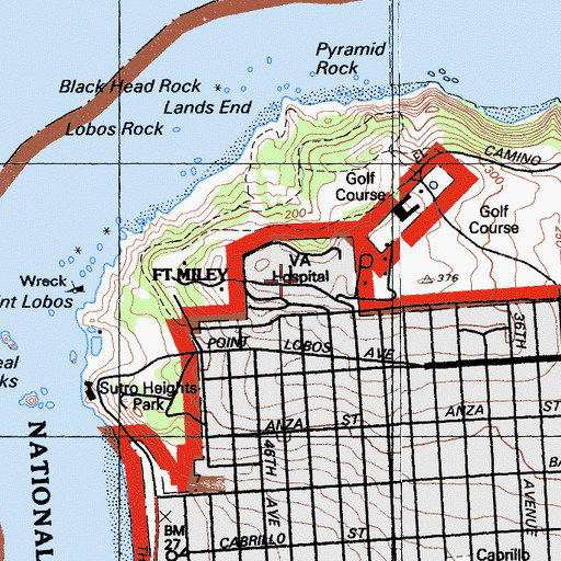 Topographic Map of San Francisco Veterans Affairs Medical Center, CA