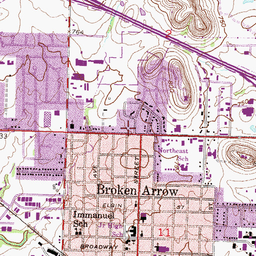 Topographic Map of Broken Arrow Fire Department Central Station, OK