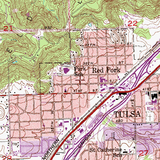 Topographic Map of Tulsa Fire Department Station 12, OK