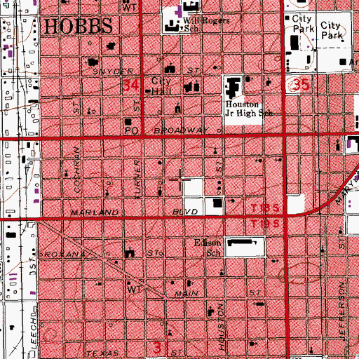 Topographic Map of Hobbs Fire Department Station 1, NM
