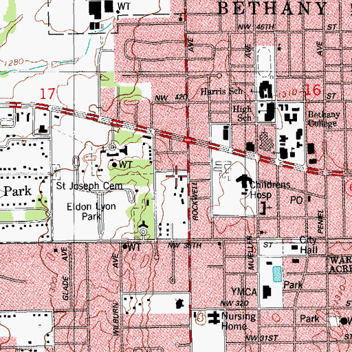 Topographic Map of Bethany Fire Department, OK