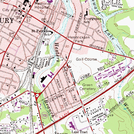 Topographic Map of Underwood Memorial Hospital Mobile Intensive Care Unit, NJ