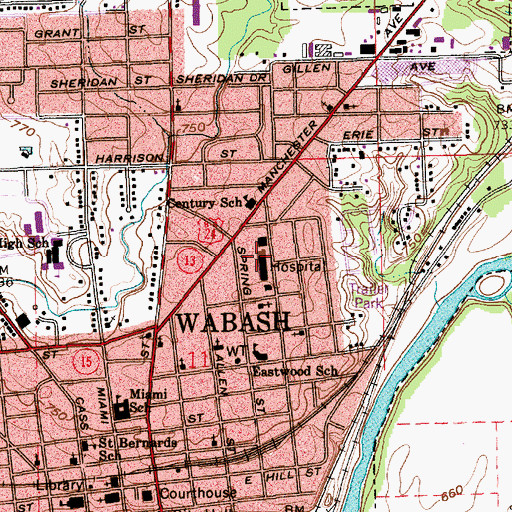 Topographic Map of Parkview Wabash Hospital, IN