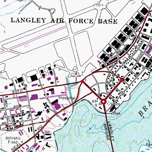 Topographic Map of Langley Air Force Base Fire Department Station 1, VA