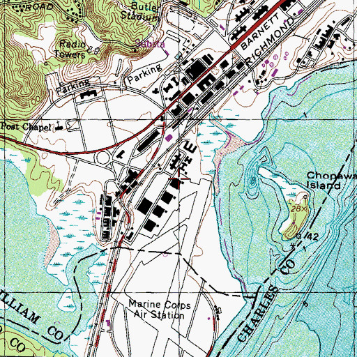 Topographic Map of Marine Air Corps Facility - Quantico Aircraft Rescue and Firefighting, VA