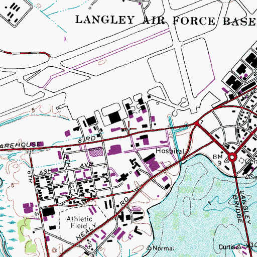 Topographic Map of Langley Air Force Base Fire Protection Pump Station and Water Storage, VA