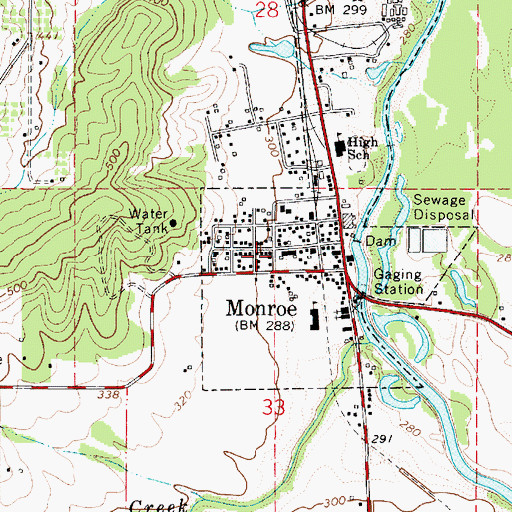 Topographic Map of Monroe Public Library, OR