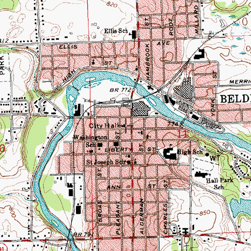 Topographic Map of Belding Life Emergency Medical Services, MI