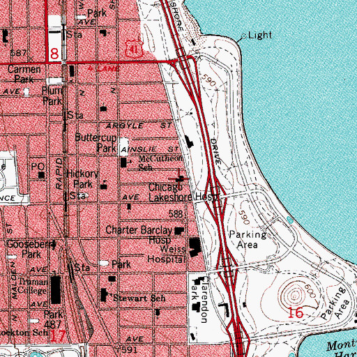 Topographic Map of Chicago Lakeshore Hospital, IL