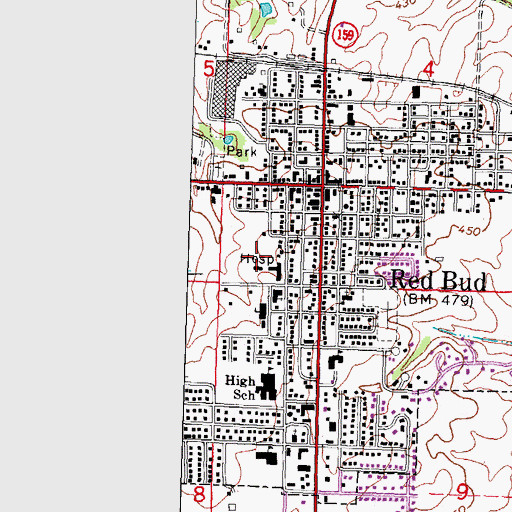 Topographic Map of Red Bud Regional Hospital, IL