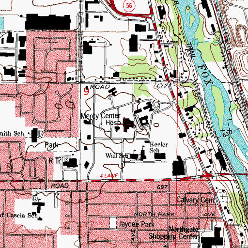 Topographic Map of Provena Mercy Medical Center, IL