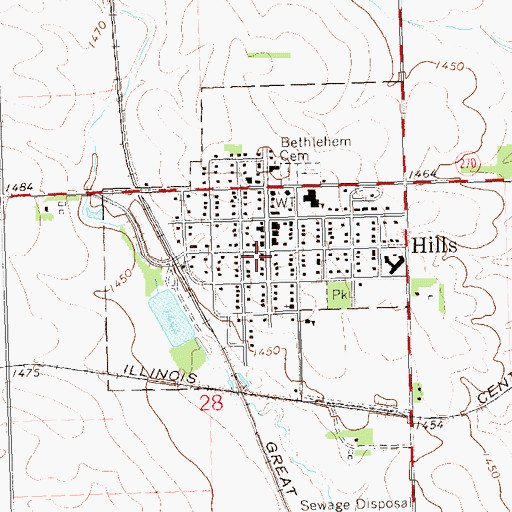 Topographic Map of Hills Fire Department, MN