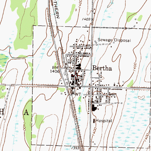 Topographic Map of Bertha Fire Department, MN