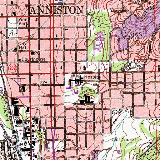 Topographic Map of Noland Hospital - Anniston, AL