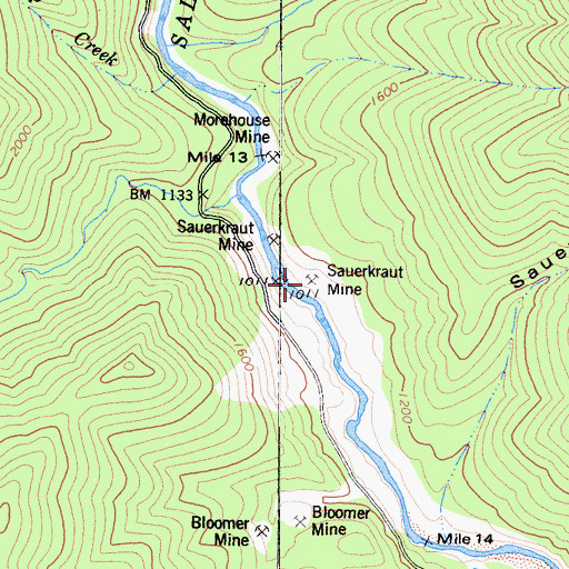 Topographic Map of Sauerkraut Mine, CA