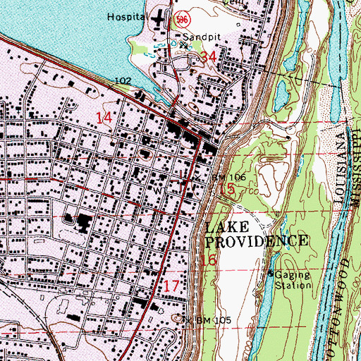 Topographic Map of Lake Providence Fire Department, LA