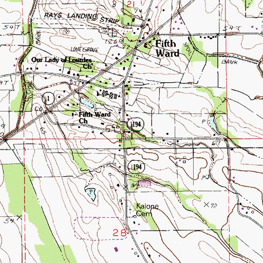 Topographic Map of Fifth Ward Volunteer Fire Department, LA
