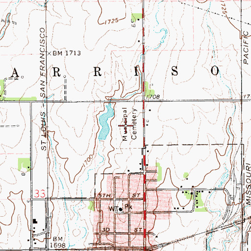 Topographic Map of Lyons Municipal Cemetery, KS