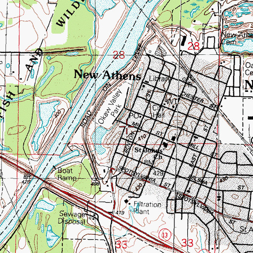 Topographic Map of New Athens Ambulance Service, IL
