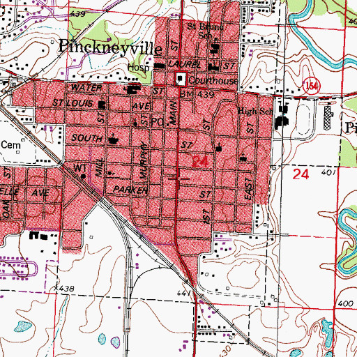 Topographic Map of Pinckneyville Ambulance Service, IL