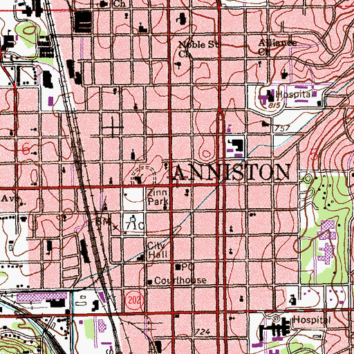 Topographic Map of Anniston Emergency Medical Services, AL
