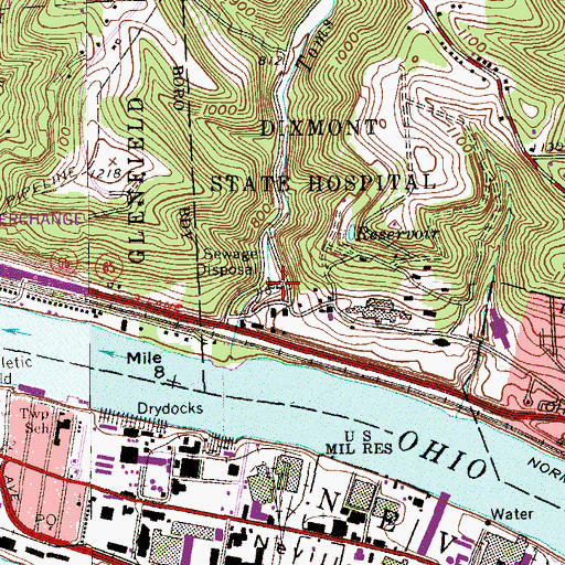 Topographic Map of Duff Bar, PA