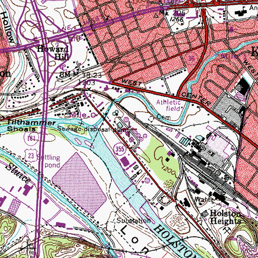 Topographic Map of Kingsport Wastewater Treatment Plant, TN