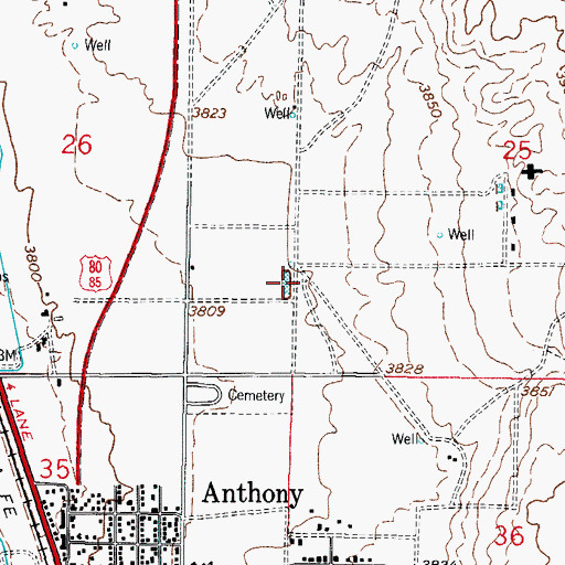 Topographic Map of City of Anthony, NM