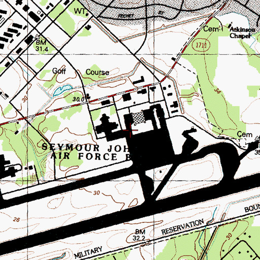 Topographic Map of Seymour Johnson Air Force Base, NC