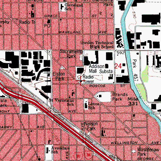 Topographic Map of Chicago Fire Department District 2 Station 106, IL