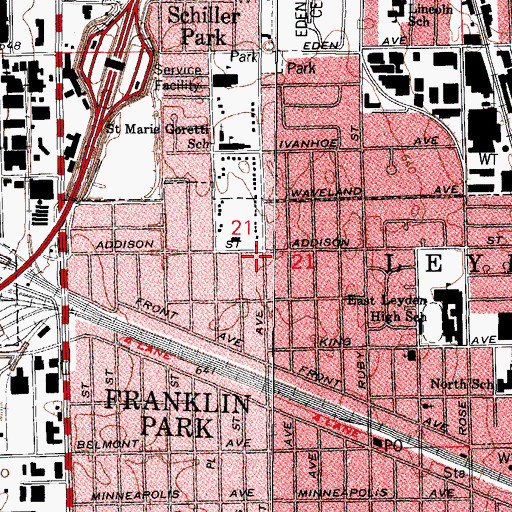 Topographic Map of Franklin Park Fire Department Station 2, IL